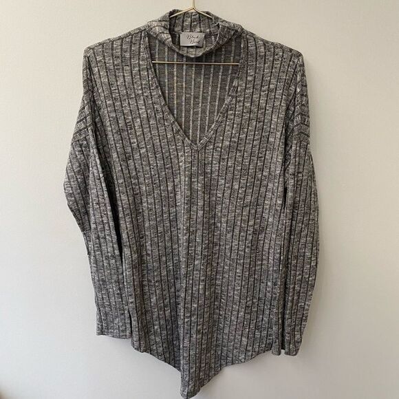 Grey Slouchy Choker Light Weight Ribbed Top  S - Picture 1 of 4